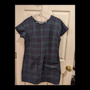 Houndstooth Mod Minidress w Pockets - Blue-and-Green Sheath Dress - Size Large
